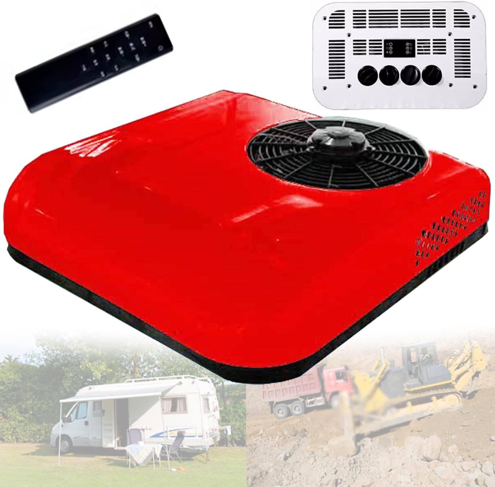 New overhead car air conditioner all-in-one 12v24v vortex cooling parking air conditioner RV truck air conditioner,Red-12V