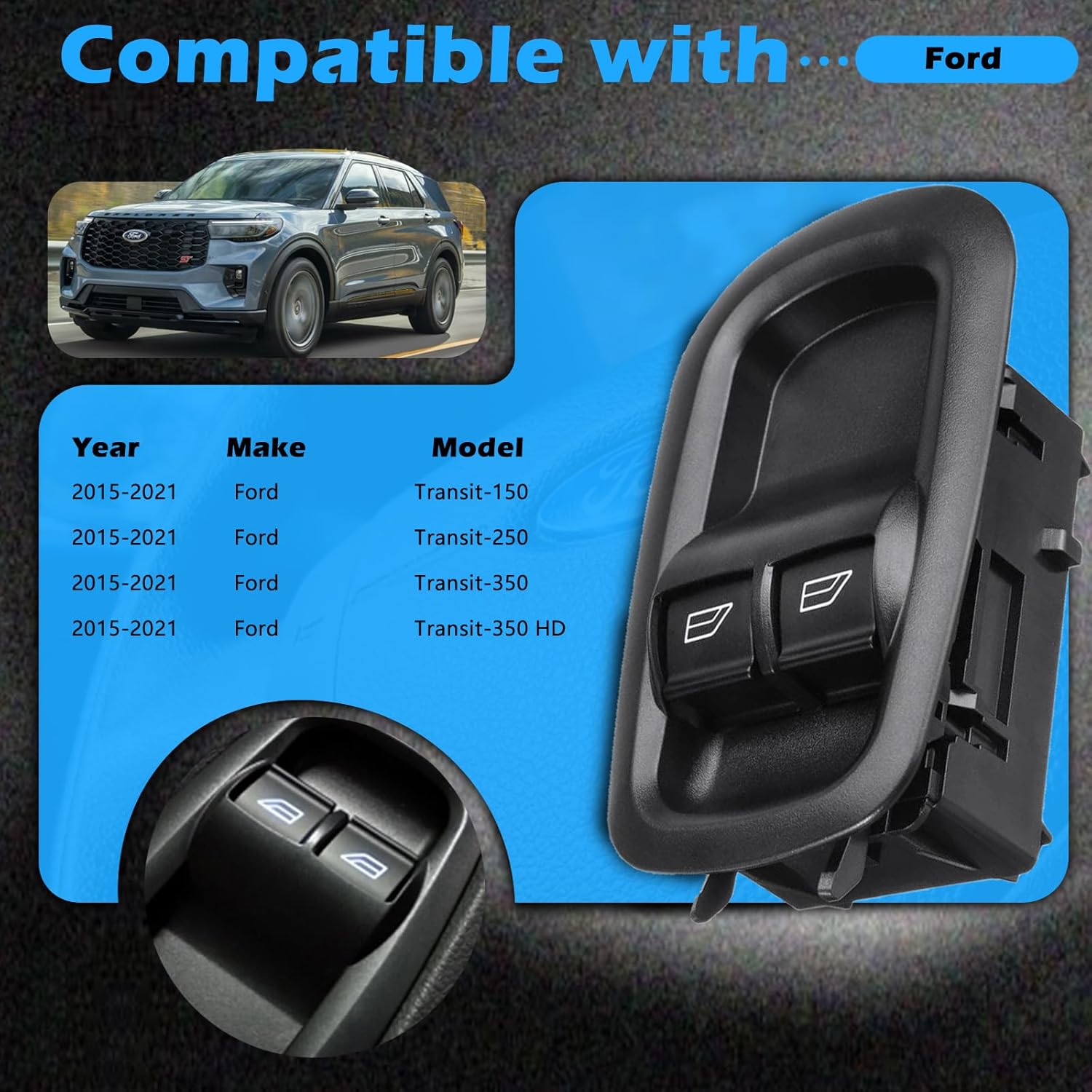 Front Left Driver Side Master Power Door Window Control Switch Compatible with Ford 14-19 Transit MK8 Custom / 15-21 Transit-150 250 350 HD replace 1791339 2029885 (2015 2016 2017 2018 2019 2020 2021)