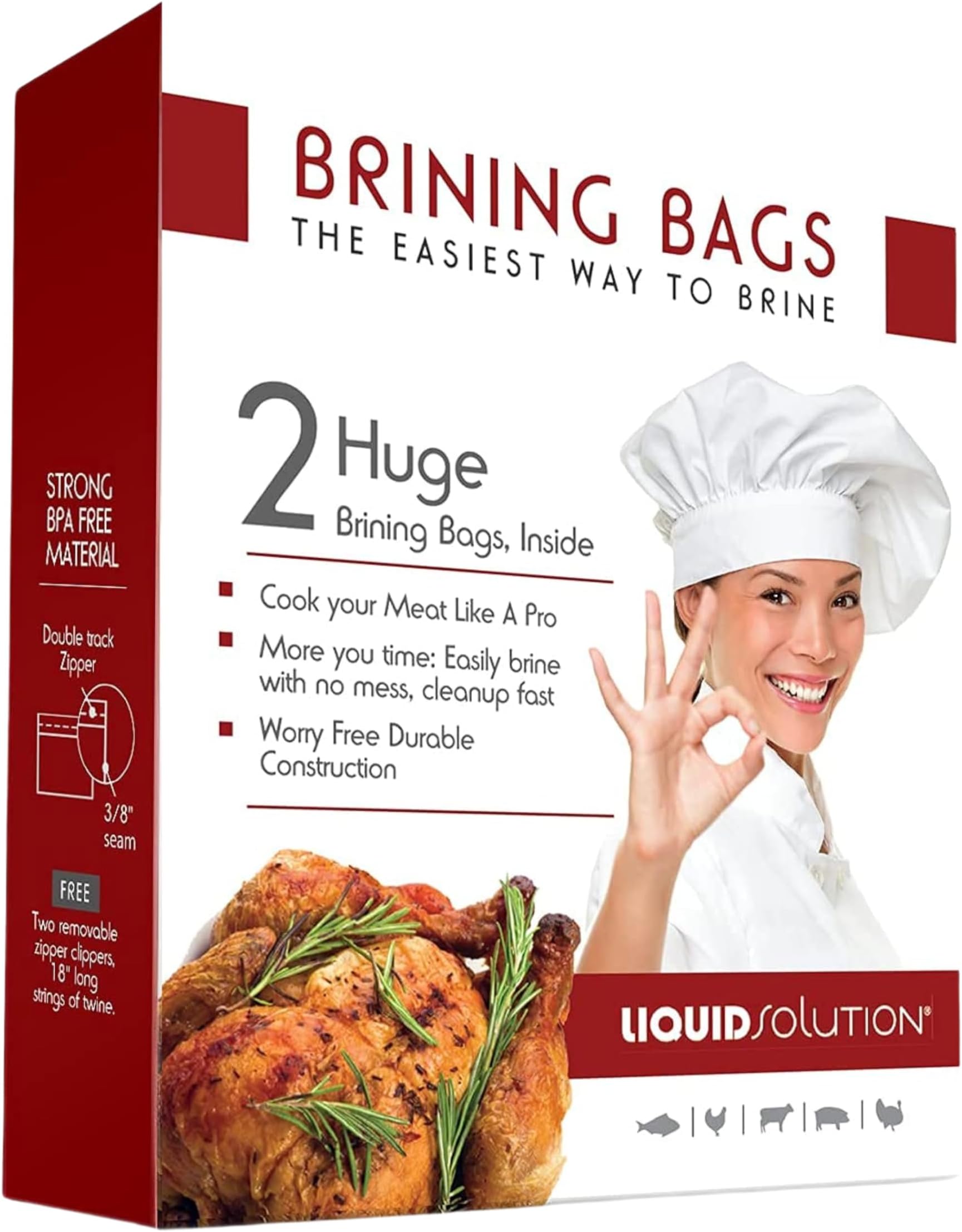 Liquid Solution New and Improved Turkey Brining Bags - No BPA - Heavier Duty Materials - Thicker Seams - Gusseted Bottom - Double Track Zippers - Extra Large - Set of 2, 21.5 x 25.5 in Each