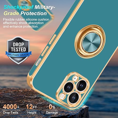 Miniatura 3 de Fingic Funda para iPhone 11 Pro con soporte de anillo giratorio de 360, soporte magnético para automóvil chapado en oro brillante, funda protectora