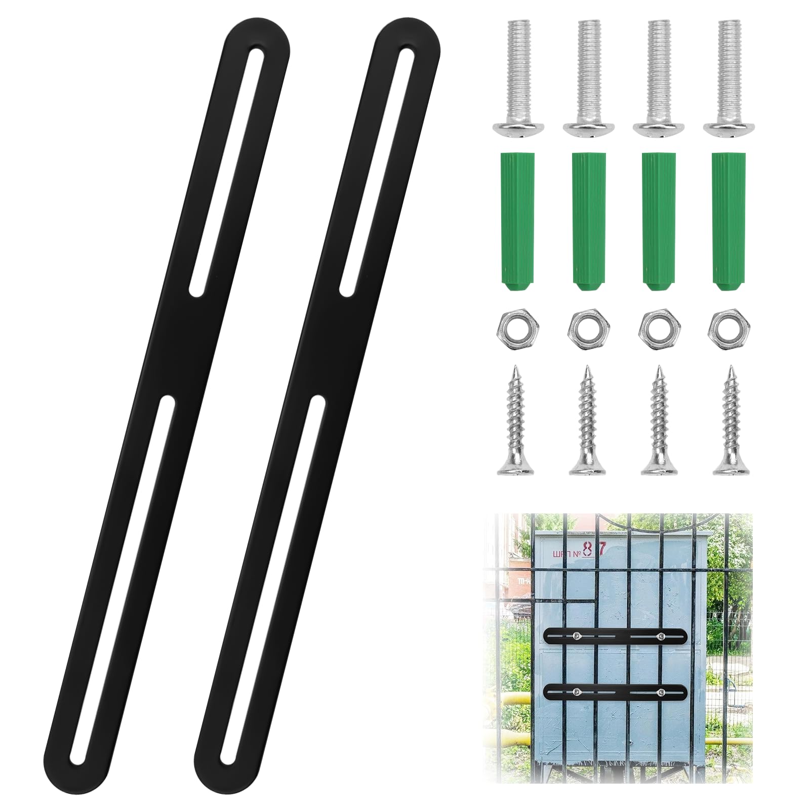 2 Pezzi Fissaggio per Cassetta Postale per Recinzione, 280 x 24mm Set di Fissaggio per Cassetta Postale con 8 Viti, Staffa Piatta Forata per Fissare le Cassette Postali a Cancelli o Recinzioni