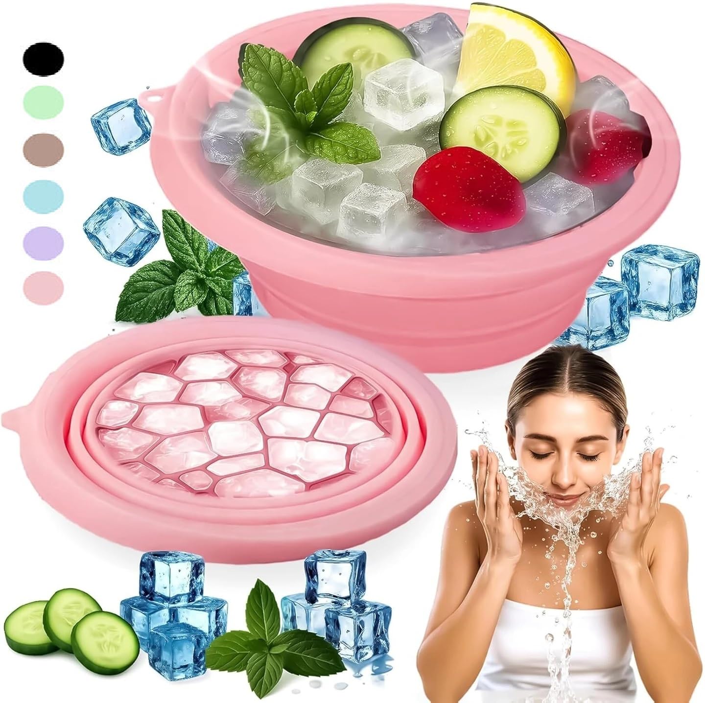 FunClub Silicone Face Bowl with Built-In Icetray Collapsible Face Tub for Ice Bath Facial Ice Plunge Bowl Ice Water Facials at Home Ice Facial Washbasin for Face Bath Skin Soaking Cleansing-Multicolor-image-48