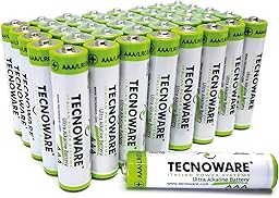 Tecnoware Power Systems - Pilas Alcalinas AAA, paquete de 40, 1,5V, Energía Duradera para Juguetes y Mandos, Protección Antifugas, Ecológicas con Embalaje Reciclable, AAA