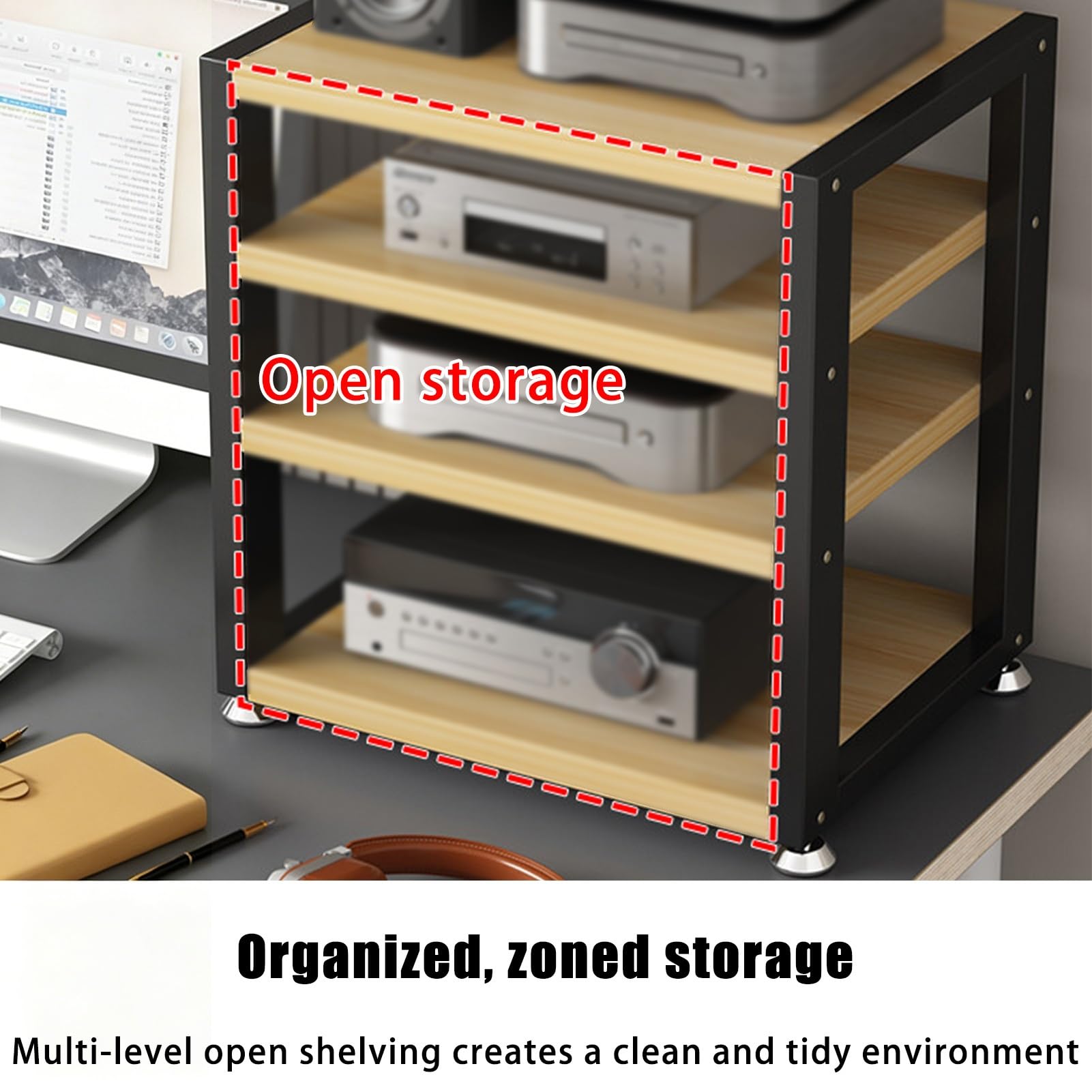 Mini Torre de Rack de Audio de Escritorio, Soporte Multimedia AV, Reproductor de CD, Soporte for Consola fe Juegos, Gabinete de Componentes Estéreo(Black,2 Tier 23cm/9in)