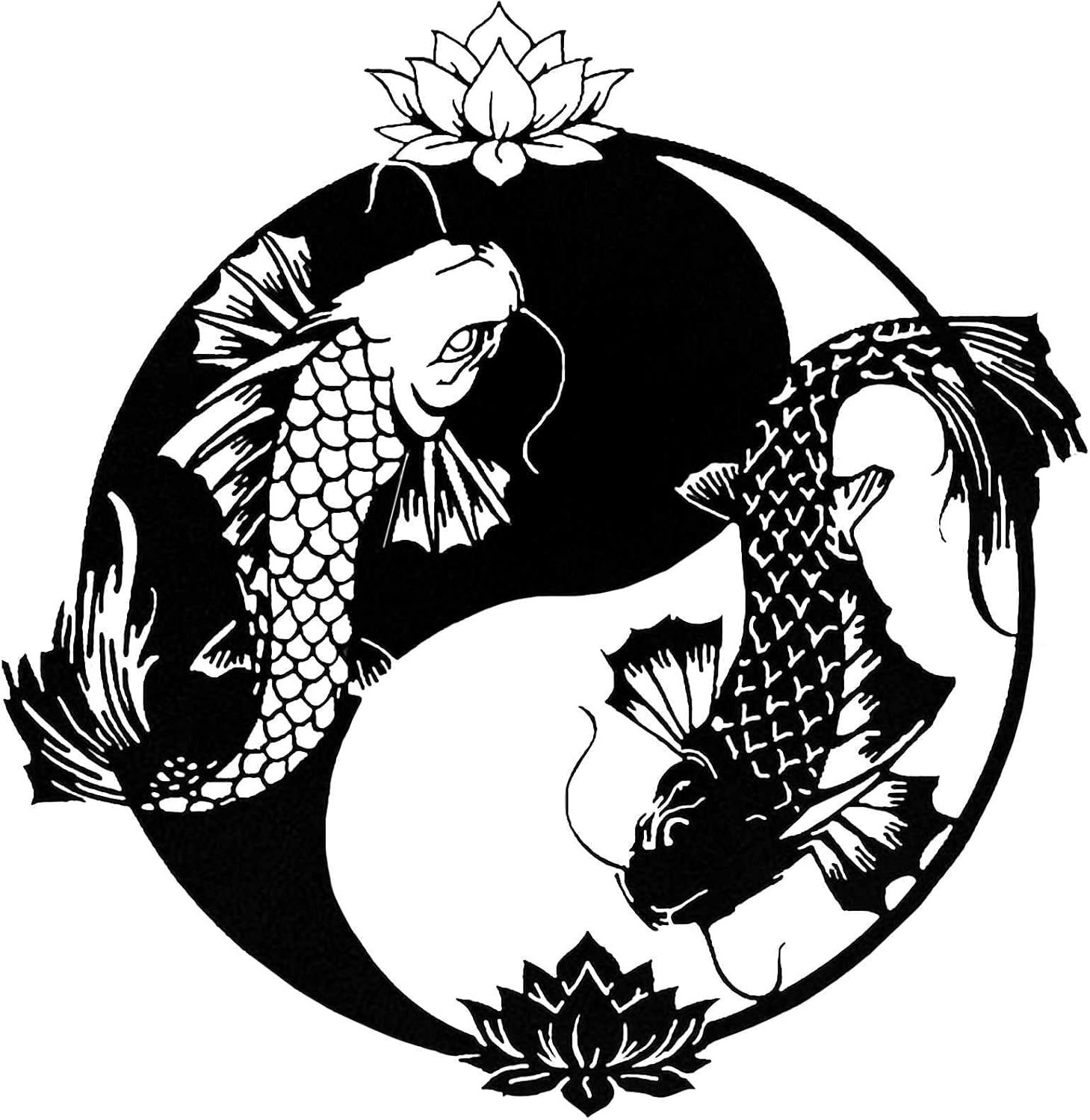 Yin Yang Koi Fish Metal Wall Art, Tai Chi Black and White