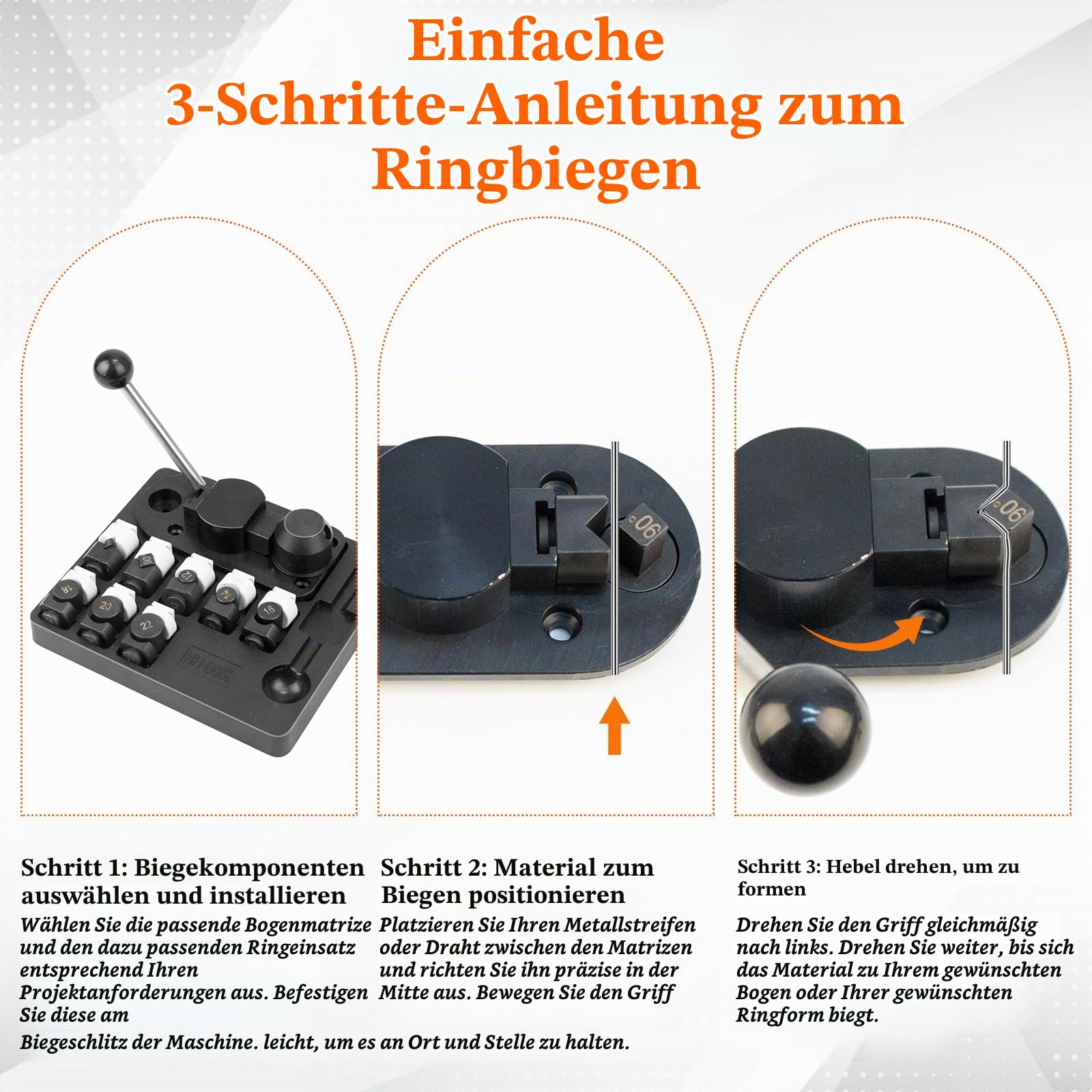 Ringbiegewerkzeug für Schmuckherstellung, Ringherstellung, Ringbieger | Ring Biegemaschine mit 27-teiligem Set aus Nylon/Metall Matrizen, Ringmaß, Hammer & Polierwerkzeuge