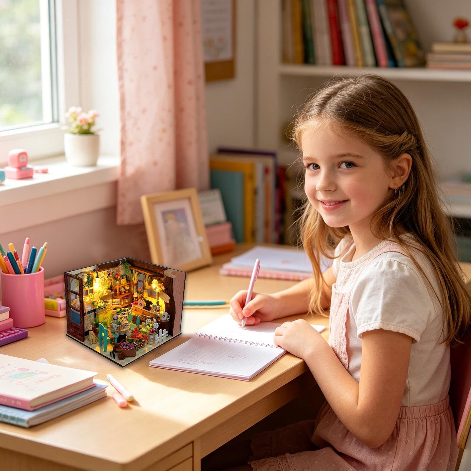 Kit fai da te per una casa in miniatura Giocattolo Di Costruzione Modellino | Kit di casa fai da te Per la decorazione di scrivania, dormitorio, appartamento, libreria, soggiorno e abitazi