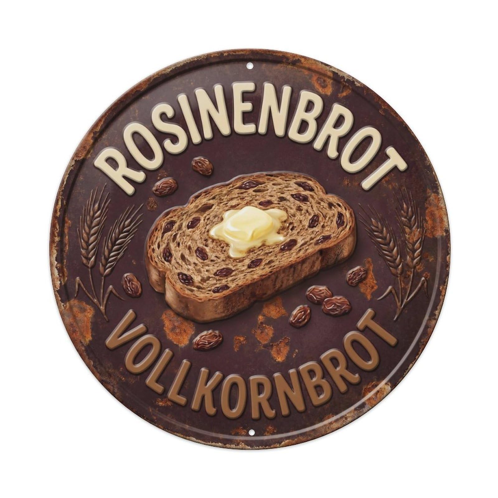 Vintage Bar Style Rosinenbrot Traditional Raisin Bread Metal Tin Sign Plaque Wall Decor for Cafe, Club, Garden Round Metal Poster 8x8Inch