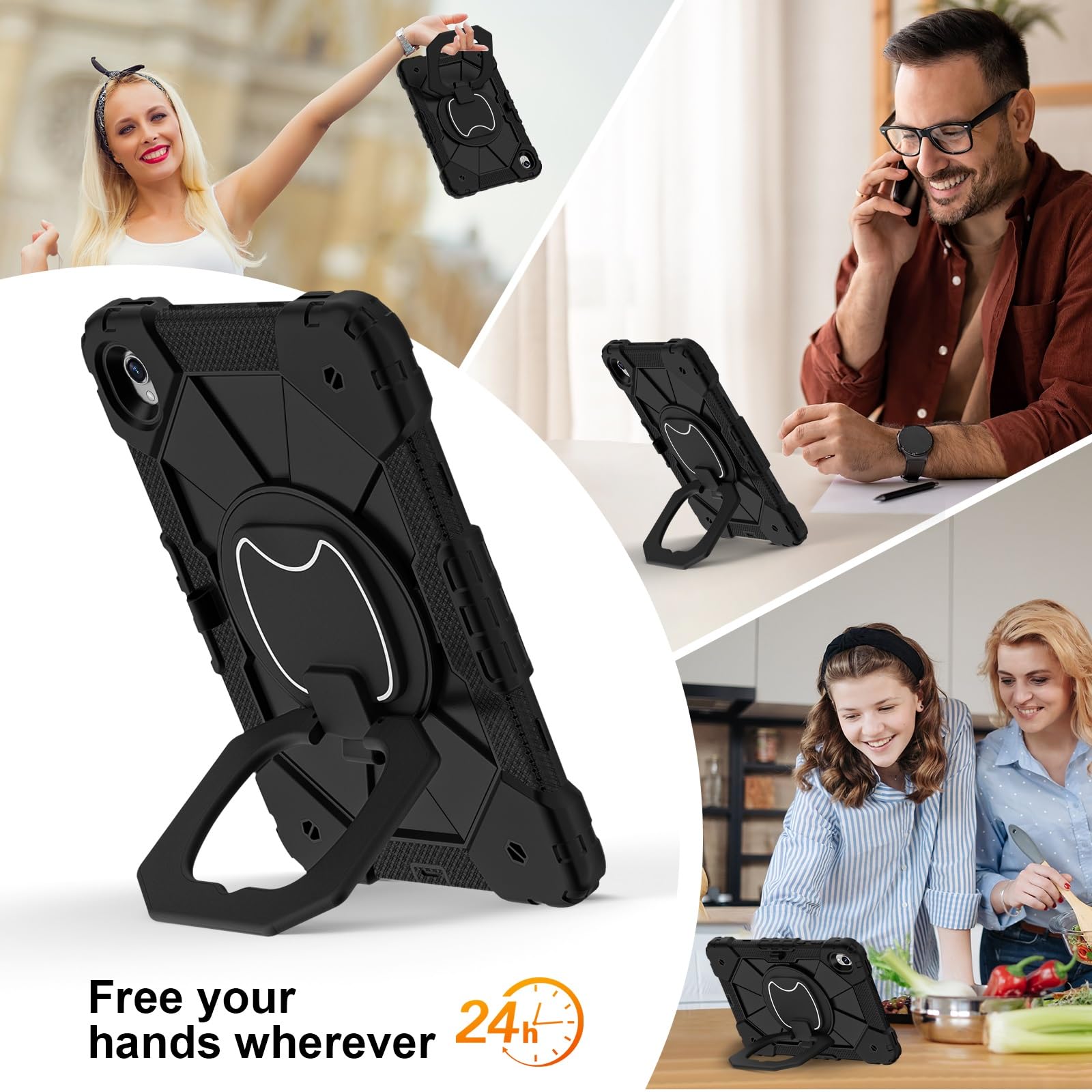 Etui do Samsung Galaxy Tab S11 2025 Model SM-X730/X736B 11-calowa, wytrzymała, odporna na wstrząsy obudowa, etui ochronne W 360 Obrotowa podpórka + pasek rękę + ramię(Noir)