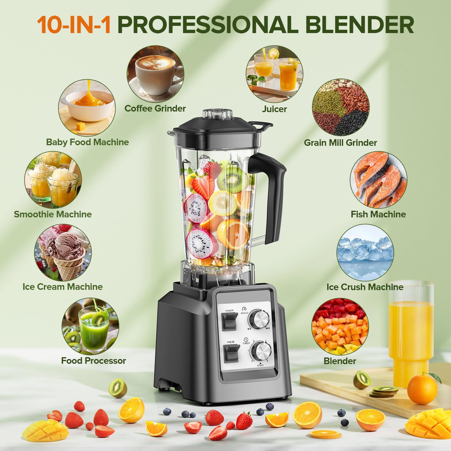 Blender, 68Oz. Countertop Blenders with 20Oz. Grinder, 28000 RPM Kitchen Blender for Smoothies, Ice Crushing, Frozen Fruits, Self-Cleaning, Speed Adjustable