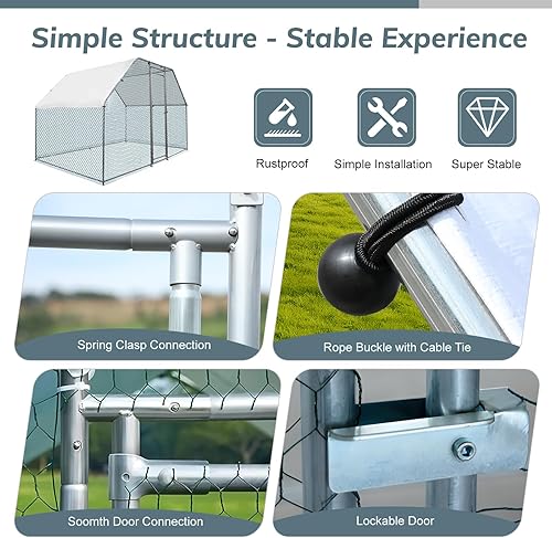 Miniatura 4 de VINGLI Gallinero grande, jaula de metal para aves de corral, corral de pollos de techo plano con cubierta impermeable y anti-UV para exteriores (6.5