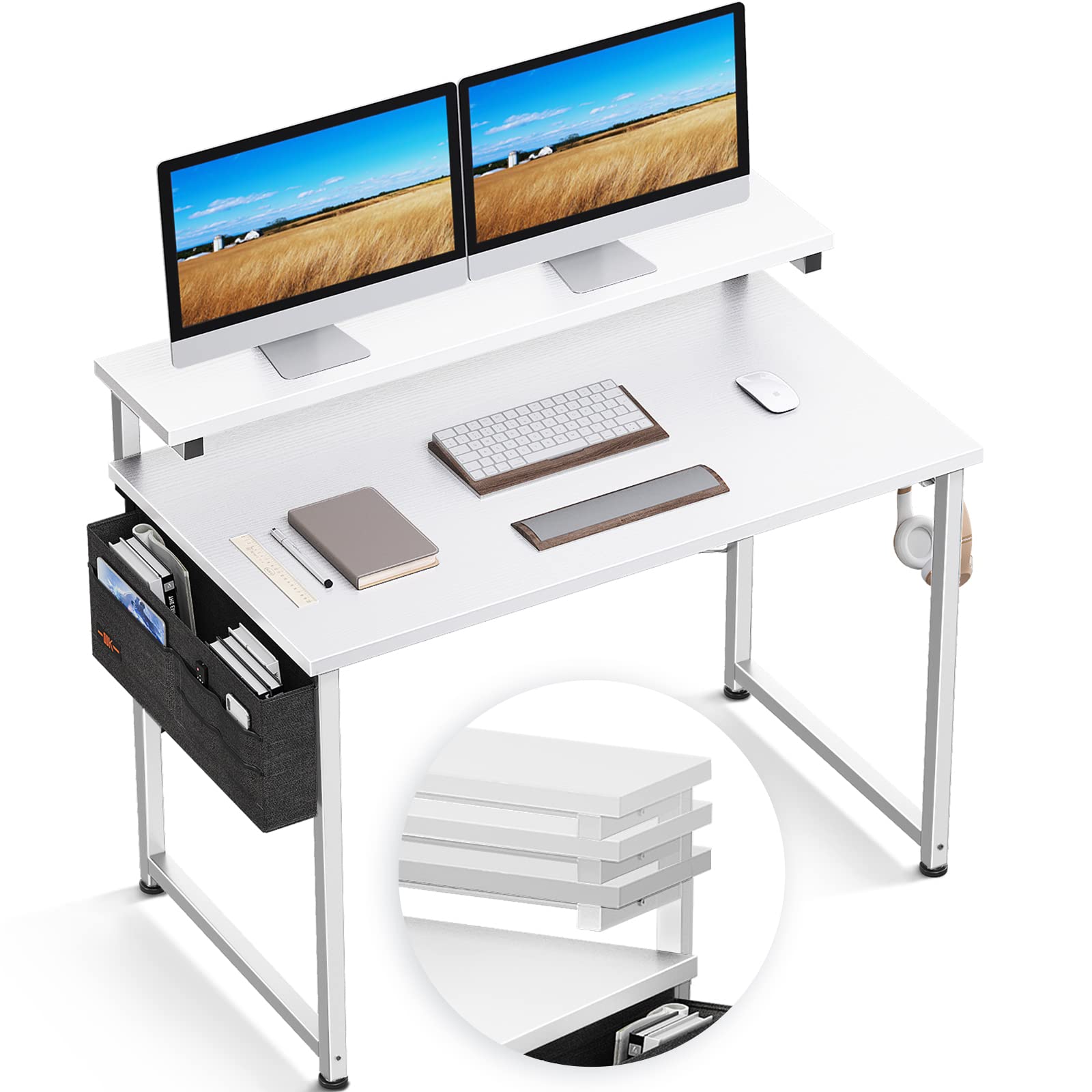 ODK Computer Desk with Adjustable Monitor Shelves, 40 inch Home Office
