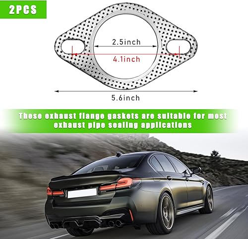 Miniatura 8 de Suvnie 2 juntas de escape de automóvil, 2 pulgadas, 2 pernos, junta de brida de escape estándar de alta temperatura para cabezales Turbo Catback,