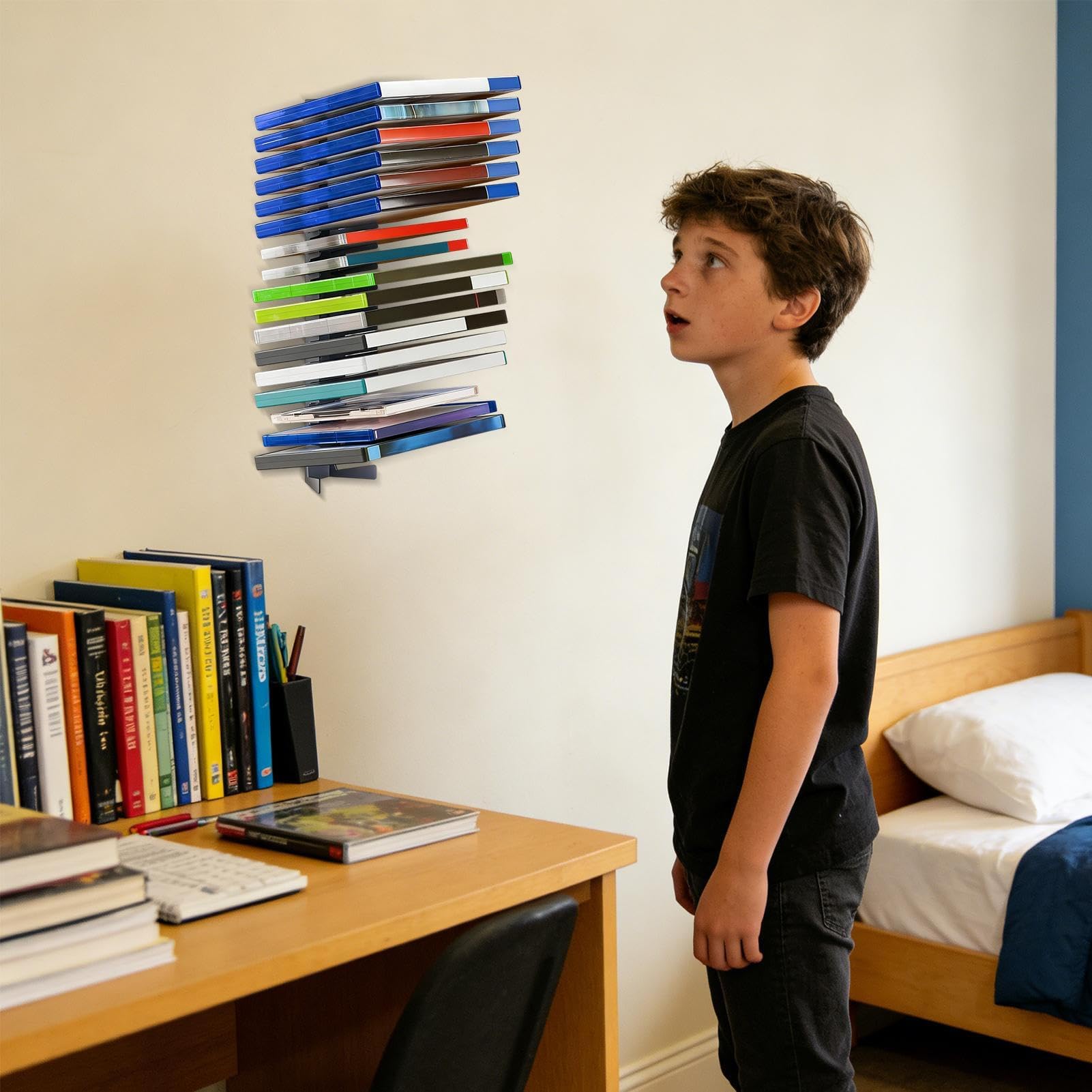Scaffale resistente da parete per videogiochi, 2 pezzi, in metallo, per soggiorno, ufficio, camera da letto e bar, ideale per giochi e accessori