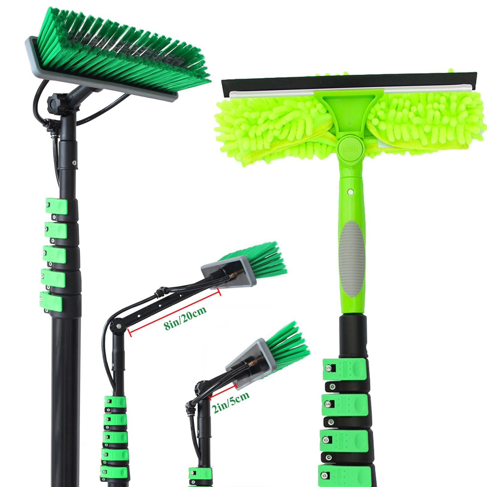 Cepillo para Limpiar Ventanas con Mango telescópico y rociador de Agua, Cepillo para Limpiar Paneles solares, Incluye raspador y dispensador de jabón, Cabezal de Cepillo de 30 cm, Longitud d
