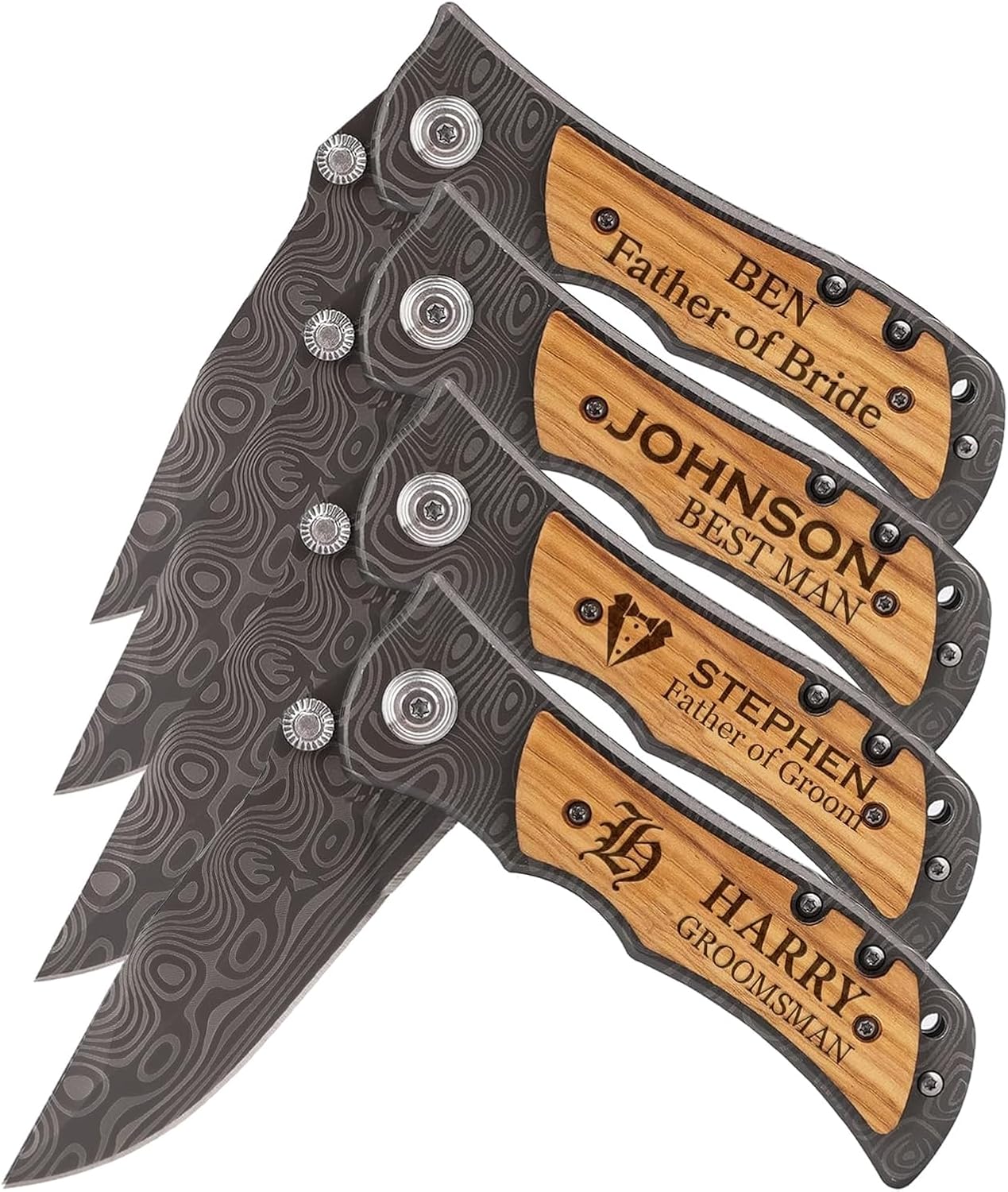 Personalized Groomsmen Gifts with Custom Name for Men - Custom Pocket Knife with Wood Handle, Personalized Gifts for Wedding, Groomsmen Proposal Gifts, Wedding Favors (Nature Wood)