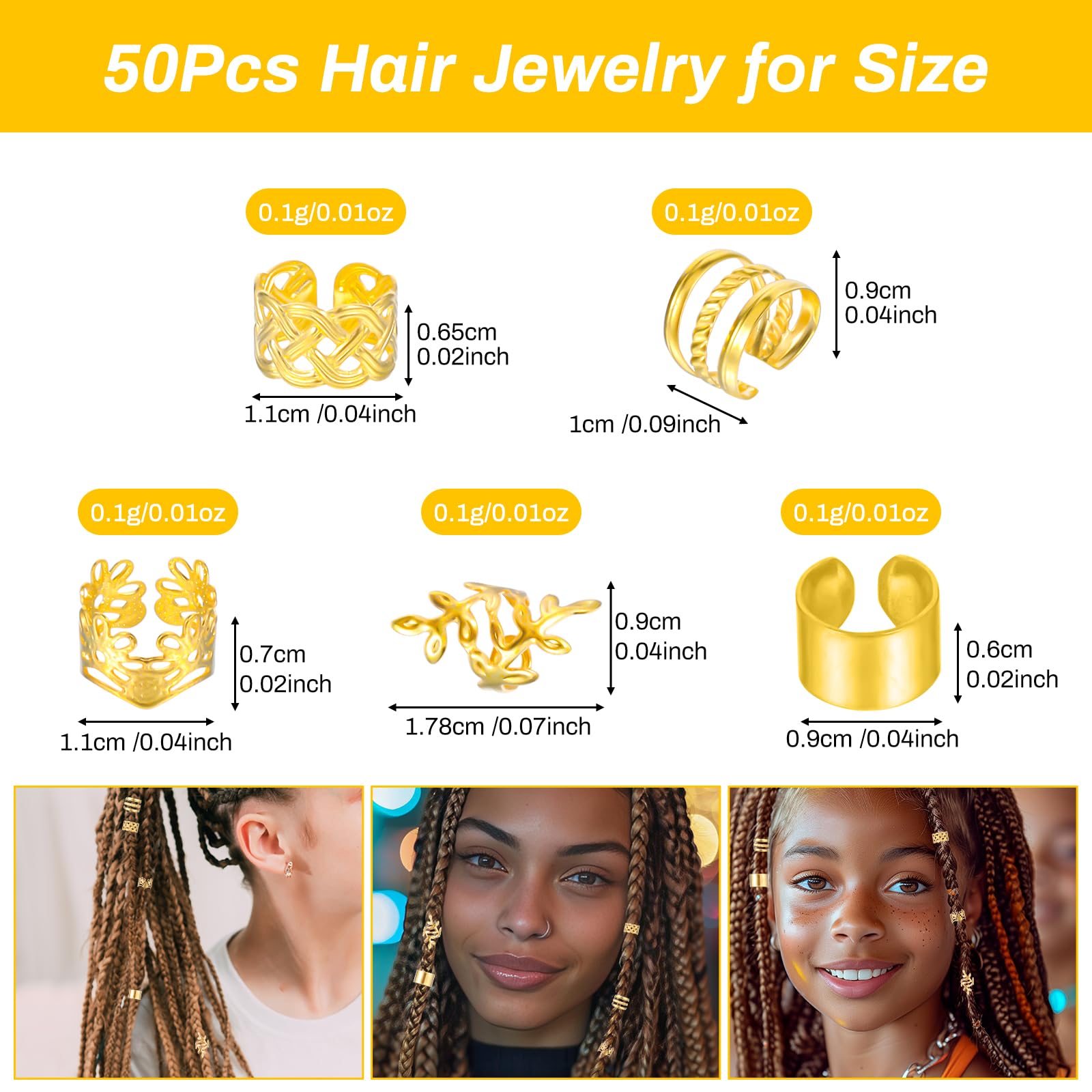 50 stuks gouden haarsieraden voor vrouwen, vlechten, dreadlock