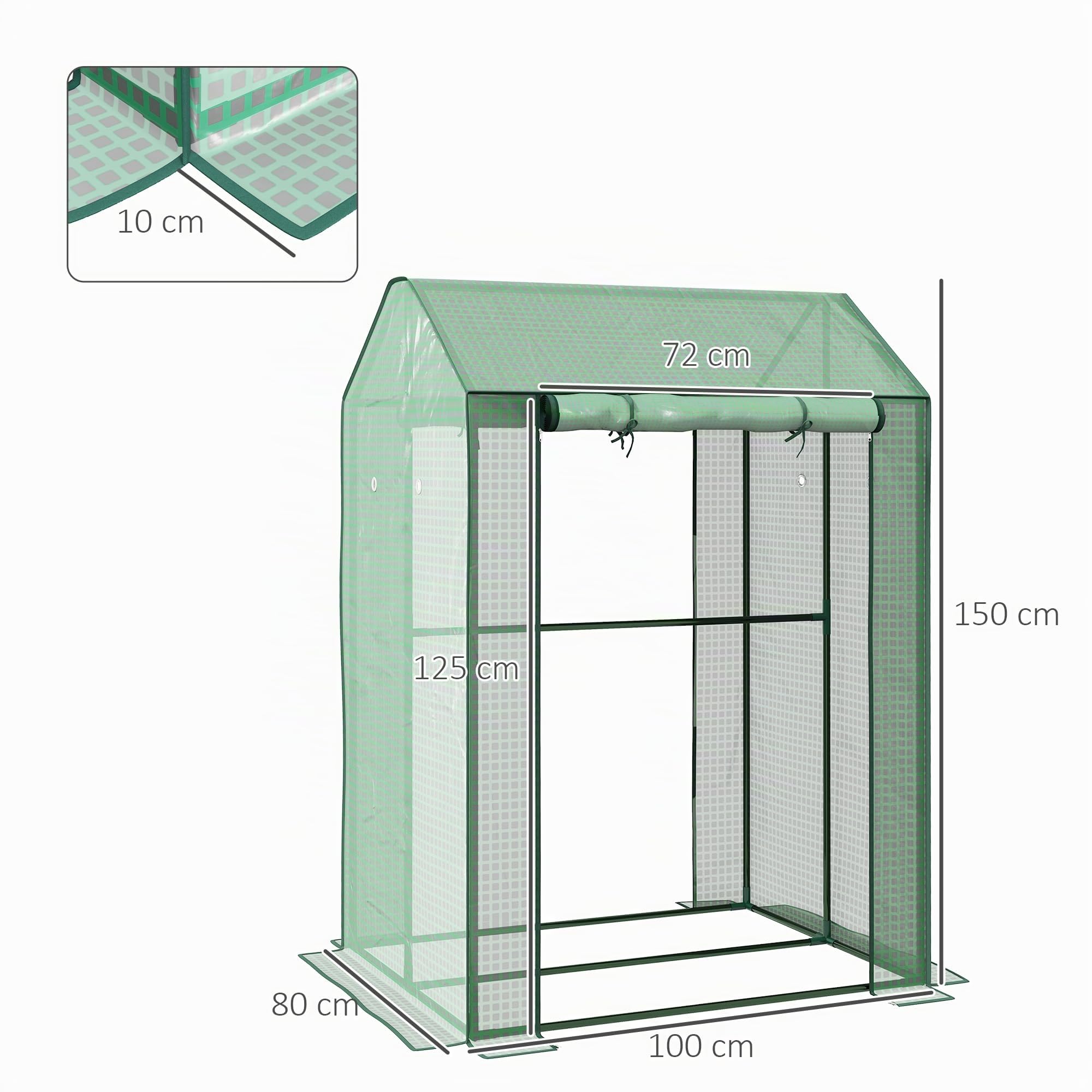Outsunny Mini serra con 2 porte avvolgibili, 100 x 80 x 150 cm, Verde | Serra per pomodori, con fori di ventilazione, copertura in PE rinforzata, per giardino