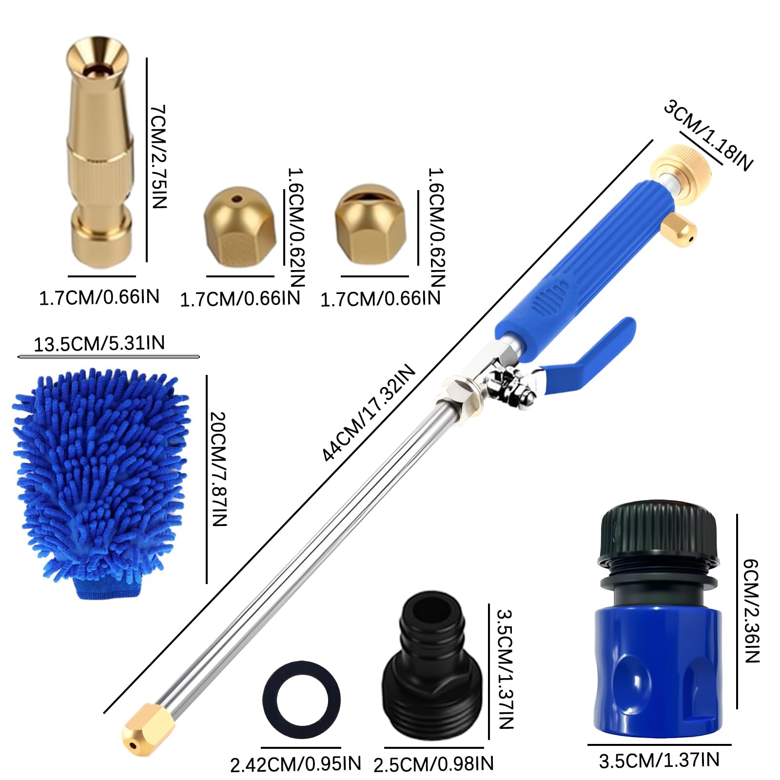Pressure Washer, Hillylolly Lancia Acqua ad Alta Pressione Lavaggio, Pistola ad Acqua ad Alta Pressione, Getto d Acqua per Pulizia, Pulitore, Bacchetta Idropulitrice, per Tubo Acqua (Blu 3)