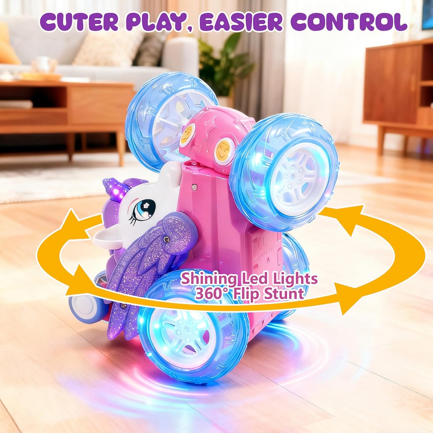 Unicorn Toys RC Car for Girls 4-6 Beginner-Friendly Cute Remote Control Toy - High-Speed All-Terrain 360°Flips Stunt & Cool Blinky Lights Ideal Christmas Birthday Gift for Age 3 4 5 6 7 8 - Purlple