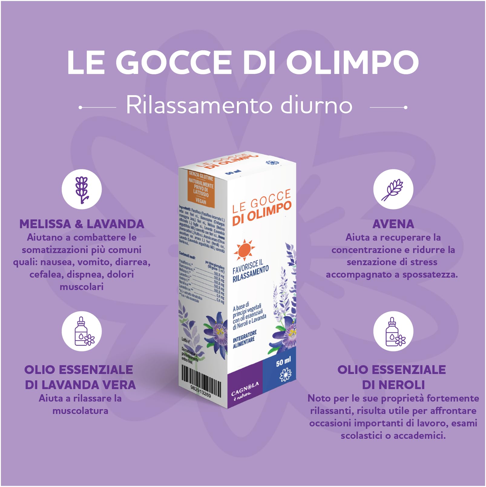 CAGNOLA | Integratore Naturale per Ansia e Stress, Paura, Rilassamento, Le Gocce di Olimpo 50 ml, Gocce Rilassanti Azione Forte con Melissa, Passiflora, Lavanda e Oli Essenziali