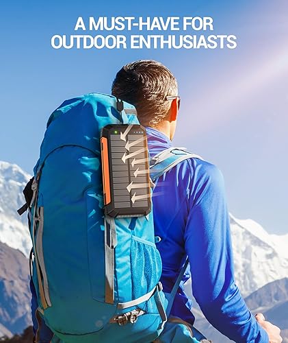 Vista 7 de Cargador solar - Cargador solar de 38600 mAh, cargador de teléfono solar integrado, 3 cables, impermeable, para exteriores, paquete de batería