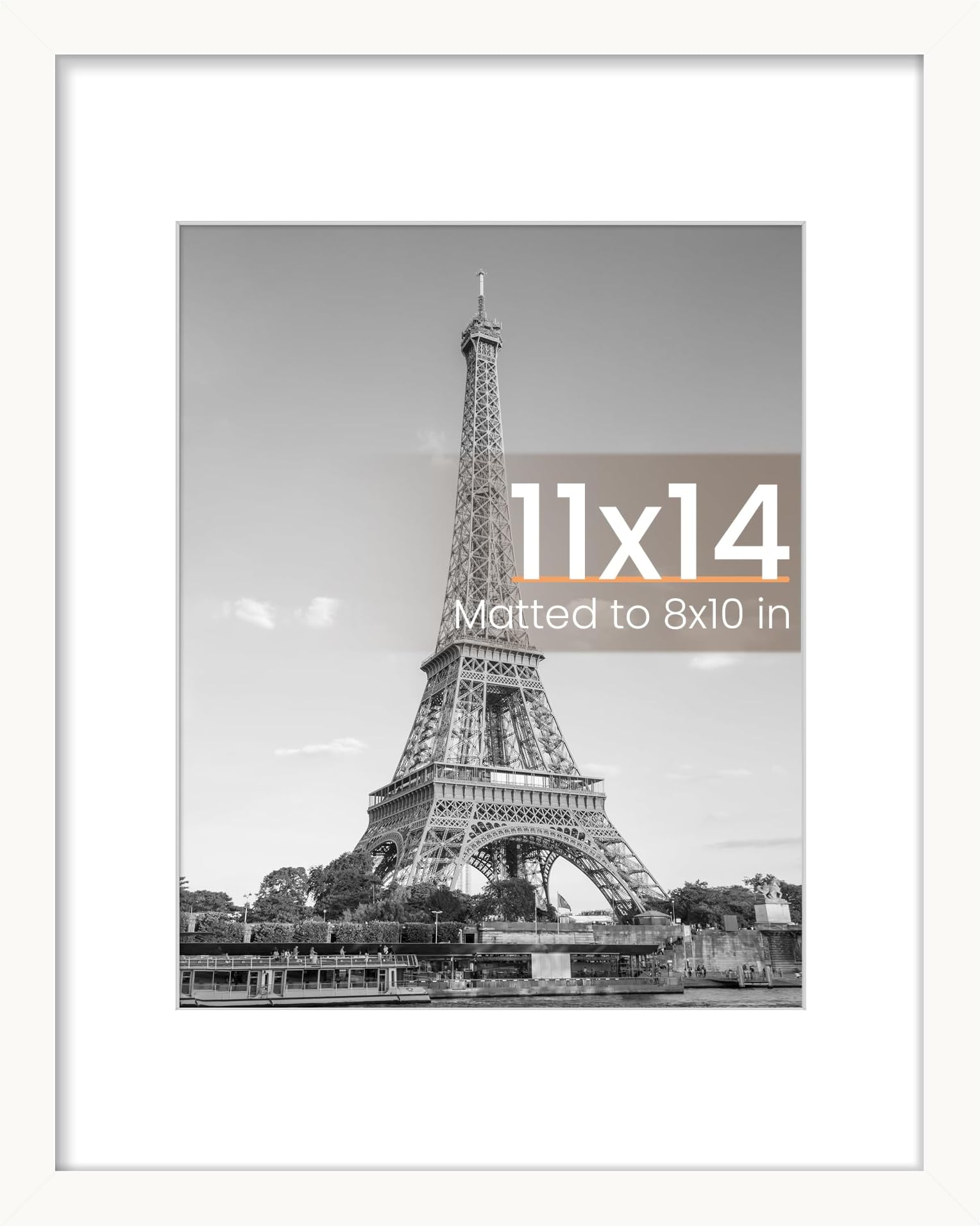 11x14 Picture Frame, Display Pictures 8x10 with Mat or 11x14 Without Mat, Wall Hanging Photo Frame, White, 1 Pack