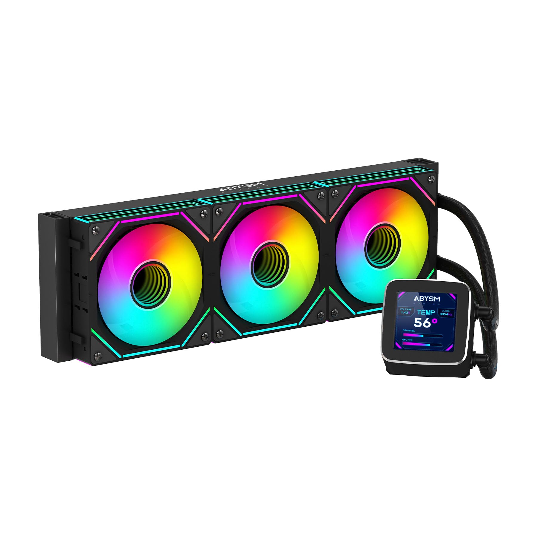 ABYSM Gaming Refrigeración Líquida OCEANIC 360 Black ARGB | Pantalla LCD 2,8'' Personalizable, Monitoreo Temperatura CPU, Monitoreo Velocidad Ventiladores, Monitoreo Parámetros Sistema