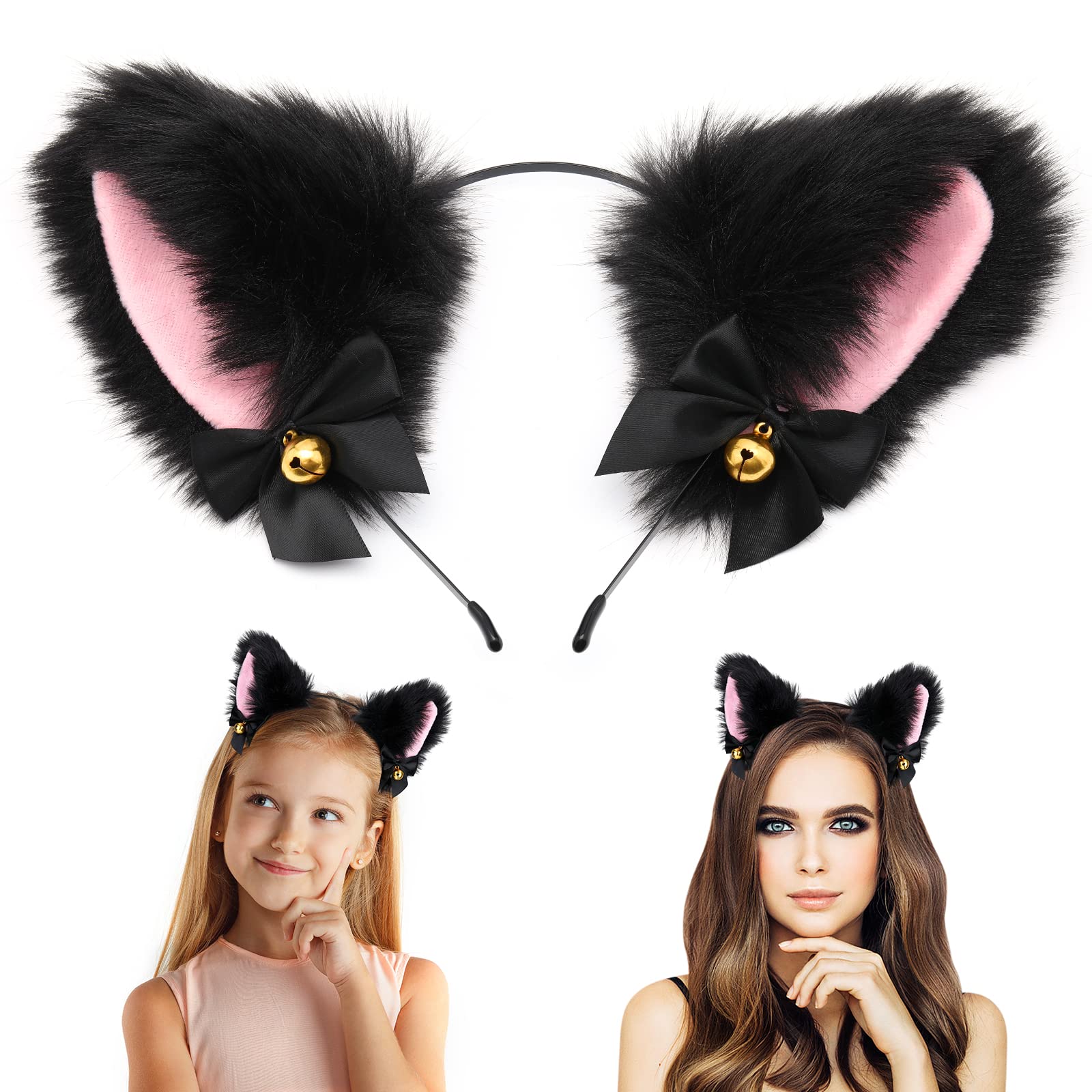 PROUSKY Cat Ear Headband with Bells, Soft Imitation Rabbit Hair Cosplay Headbands, Fashionable Ears Accessories for Girls and Women, Ideal Costume Party, Daily Decor (Black), 25 x 10 1 cm : Amazon.co.uk: Beauty
