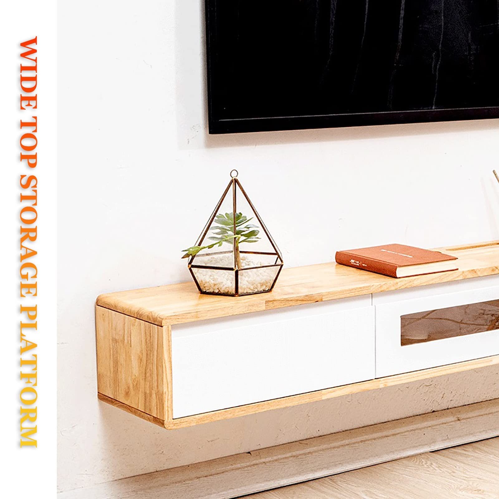 Mensola TV Galleggiante, Console Multimediale Supporto TV Galleggiante Montato a Parete, Mobile TV Mensola Galleggiante a Muro, per Camera da Letto Soggiorno Sala Multimediale Sala Giochi (C