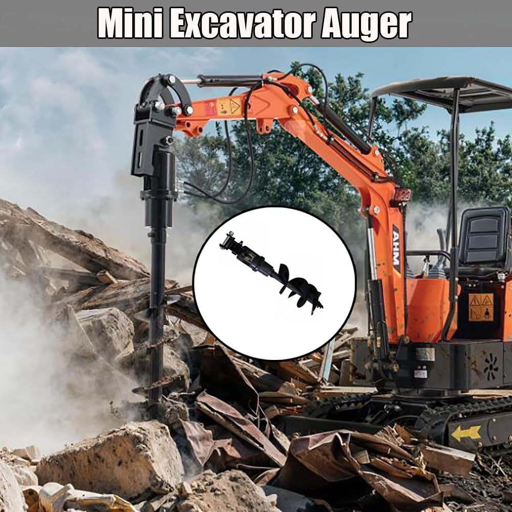 Wide Backhoe Augers, Diameter 200mm Mini Excavator Auger,Hydraulic Tilt Backhoe & Excavator Attachment, for Digging Holes, for Mini 0.8 to 1.5 Tons Excavators(200mm Wide Backhoe Augers)