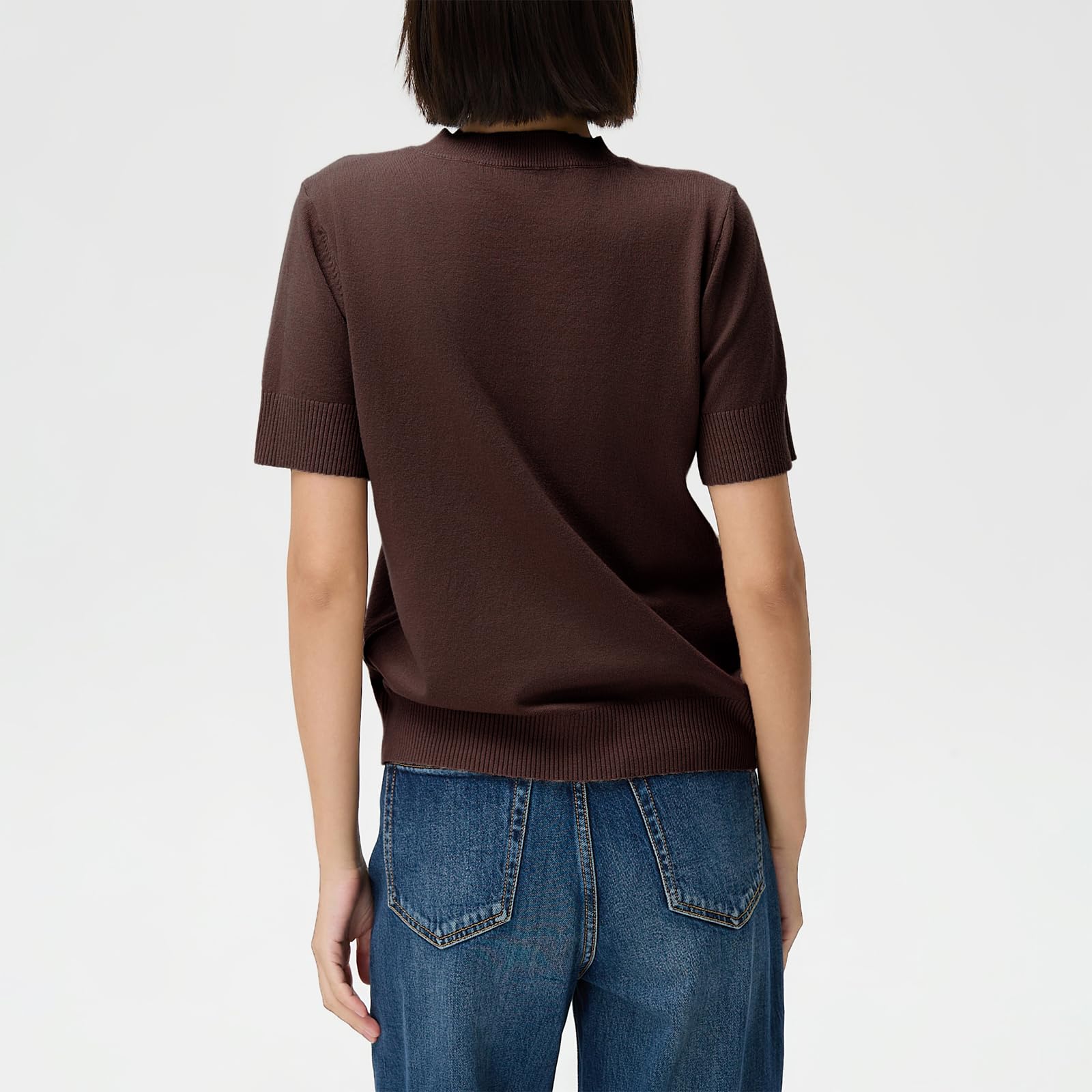 Suéter de Mujer Ligero Mangas Cortas Cuello Redondo | Malla Fina Transpirable Alta Elasticidad | Viscosa | Básico de Chaqueta/Capa