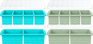 4 Pack - Silicone Freezer Trays with Lid for Soup, 1-Cup & 2-Cup Large Ice Cube Molds Food Storage Containers for Meal Prep, Freeze 500mL/250mL/125mL Portions