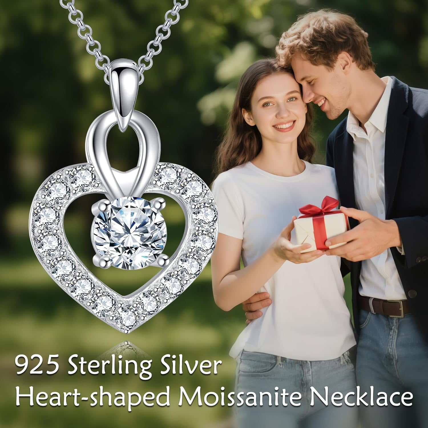925 Sterling Silver Heart Necklace for Women, Moissanite Heart Pendant Necklace Valentine's Day Birthday Mothers Day Graduation Dainty Love Jewelry Gift for Her Mom Girlfriend Daughter 18+2" - Image 5