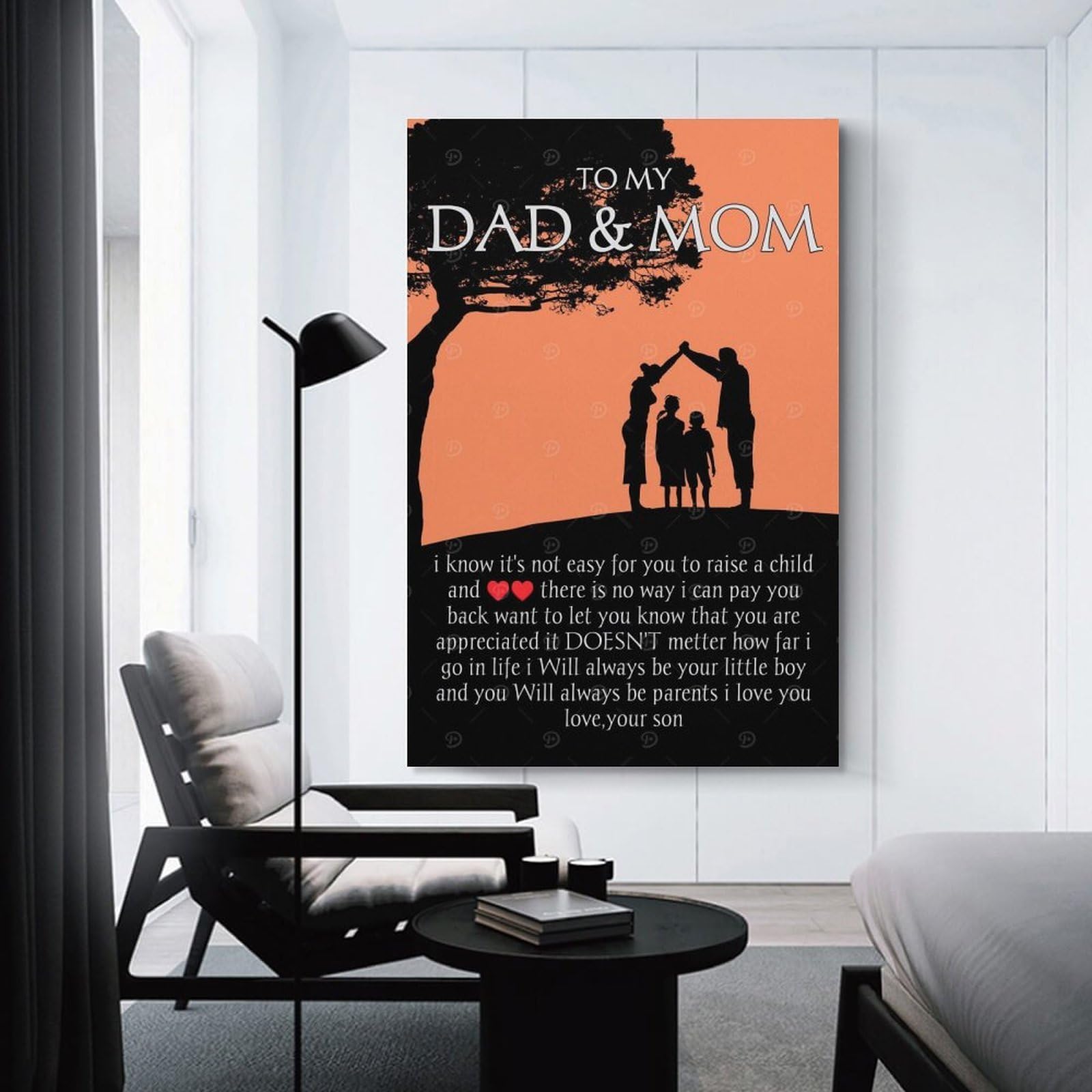 Junmoney Canvas Wall Art Family Silhouette with Heartfelt Message, 16x24inch(40x60cm), for Bedroom, Guest Room Or Reading Nook, Canvas Wall Decor for Personal Spaces