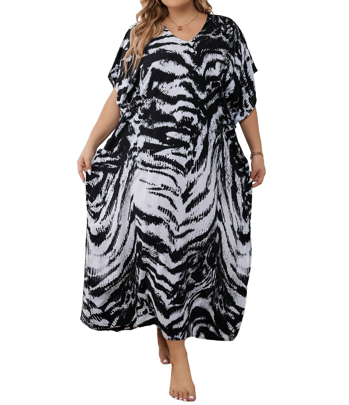 BeadChica Kaftan Dresses for Women Plus Size Summer Beach Dress with Print and Swim Cover Ups