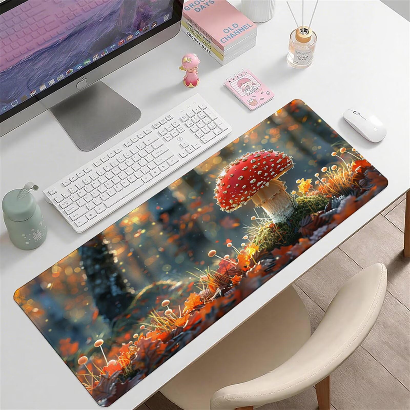 Czerwona podkładka pod mysz XXL 1500 x 800 x 3 mm grzyb pod ręką akcesoria biurowe antypoślizgowa gumowa podstawa i szyte krawędzie podkładka pod mysz dla graczy do dekoracji biura dekoracyjnego