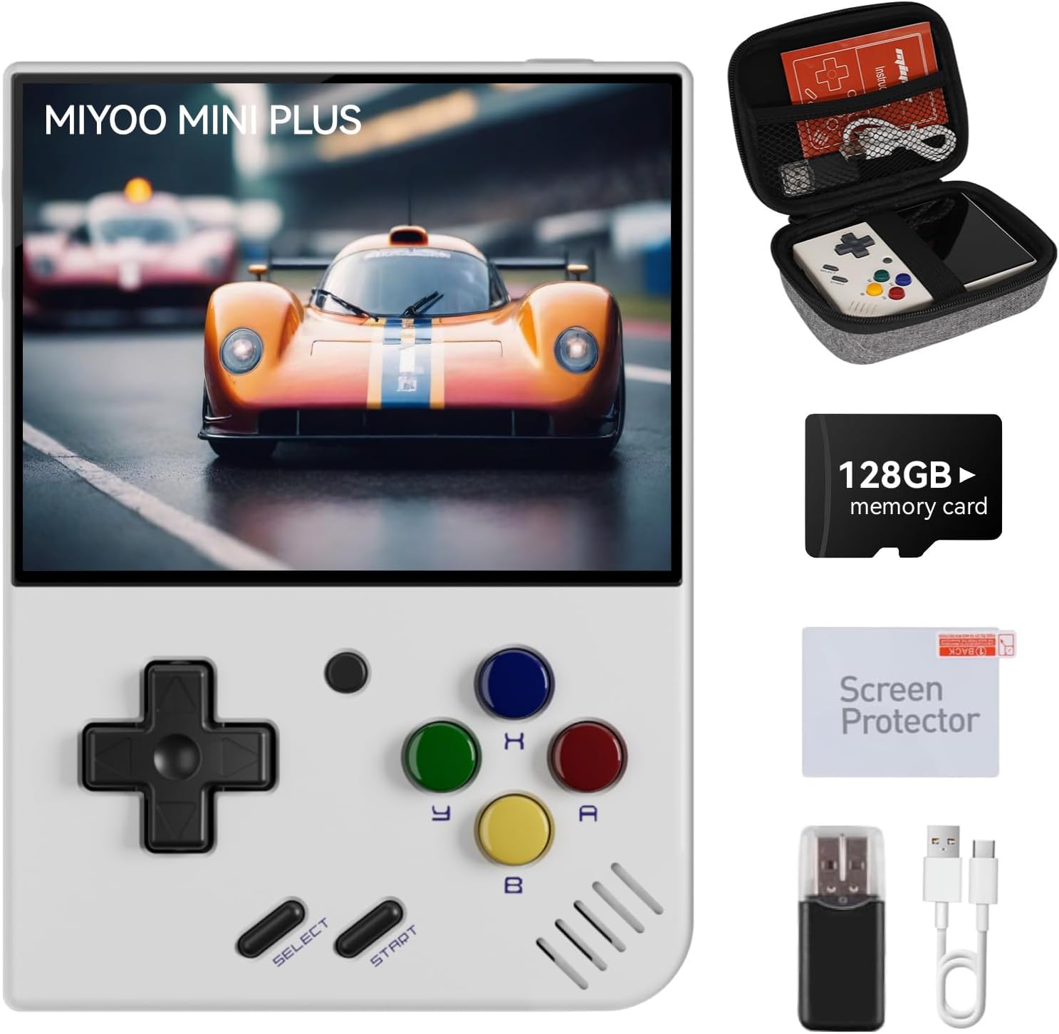 Miyoo Mini Plus, 3.5" HD Screen Retro Game Console, Long Battery Life, Multi-Emulator Support for Classic Retro Games (White 128G)