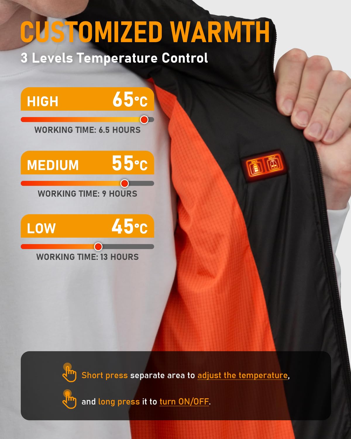 LABCOOL Gilet Chauffant, Veste Chauffante Homme Femme, Doudoune Chauffante avec 7.4V 25000mAh Batterie incluse, 3 Niveau de Chauffant, 6 Zones Chauffante, Blouson Sans Manche Chauffante