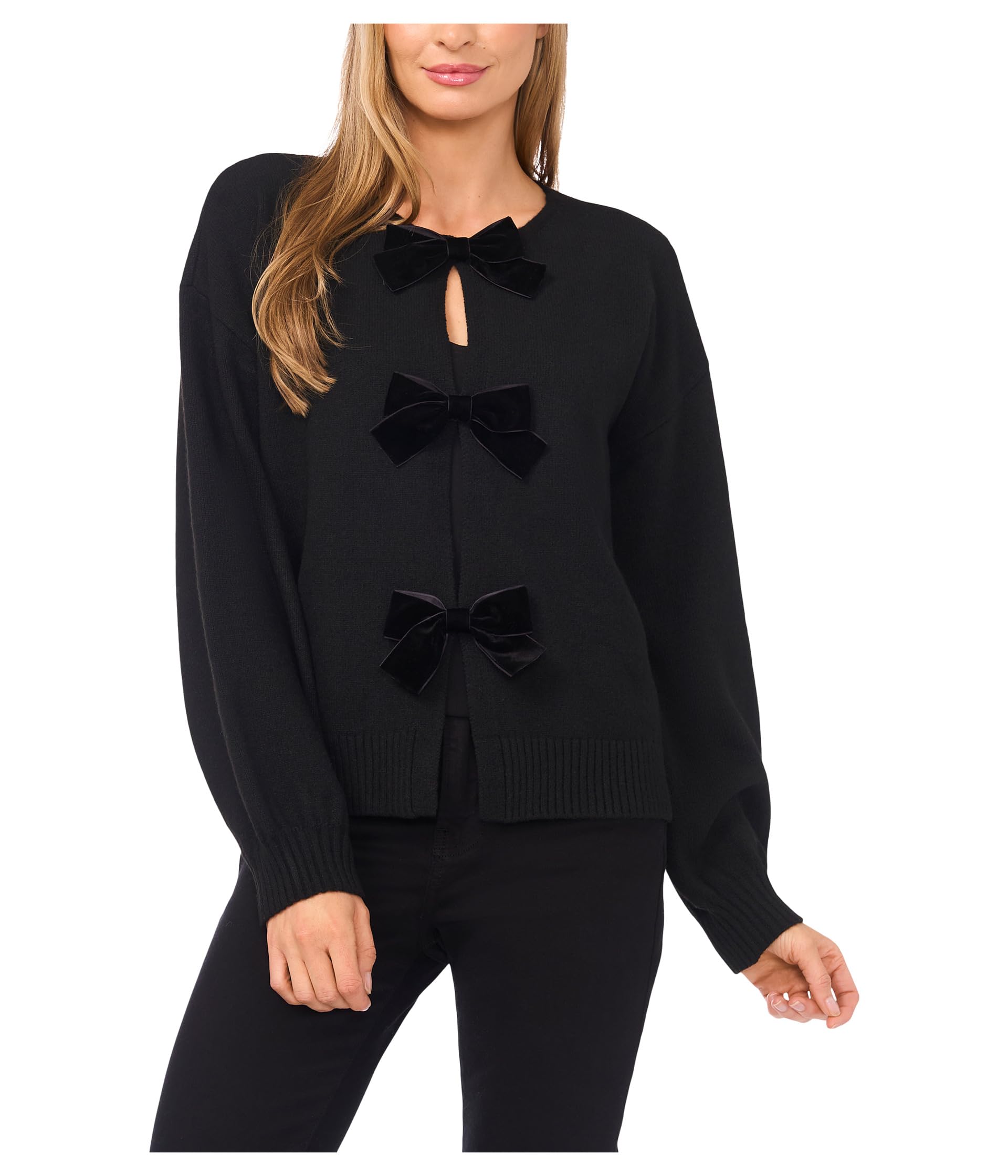 CeCe Womens Bow Closure Cardigan