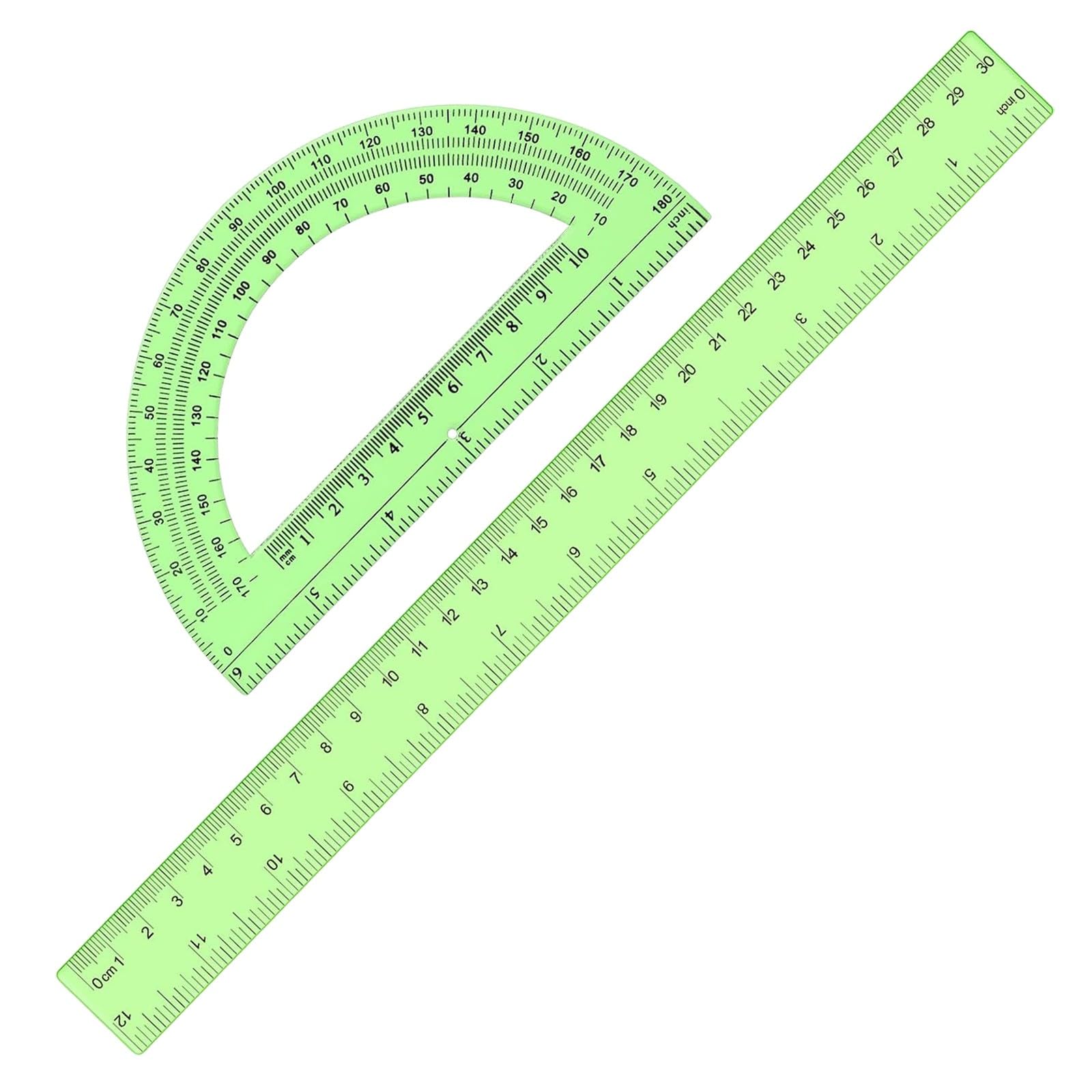 2 Pieces Rulers, 30cm Measuring Ruler and Protractor Set