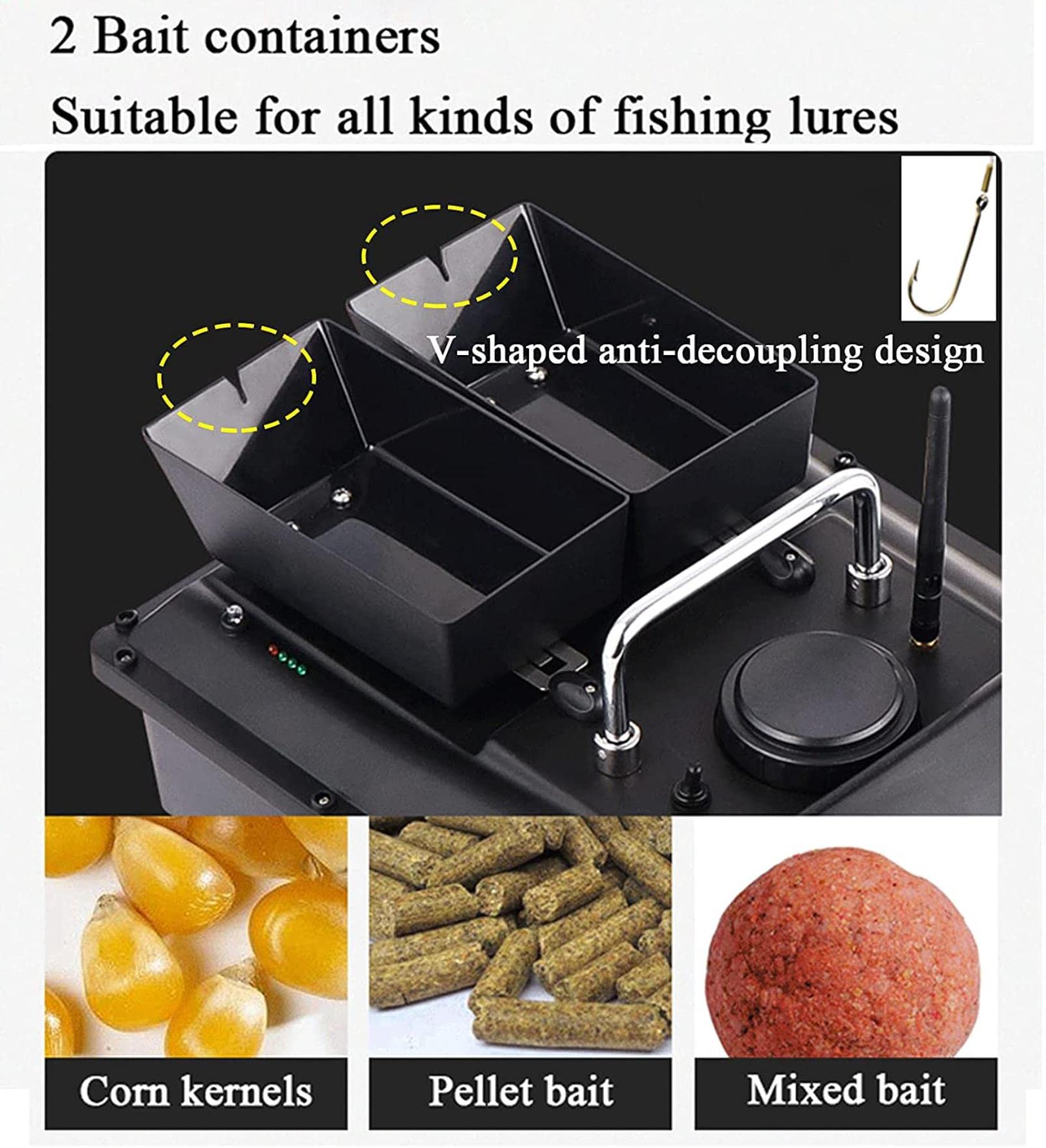 Barco Cebador Teledirigido para Pesca, Barco Cebo Pesca Inteligente con Motores Duales y Batería de 12000 MAh, Iluminación Led Delantera y Trasera, Herramientas de Pesca Profesionales