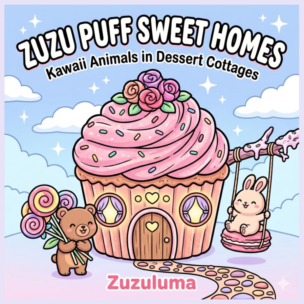 Zuzu Puff Sweet Homes: Kawaii Animals Living in Adorable Dessert Cottages — A Bold Easy Coloring Book for Kids and Adults (Zuzu Puff Coloring Books)