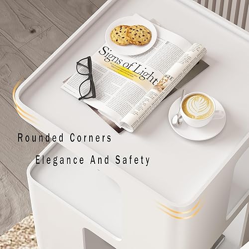 Miniatura 3 de Mesitas de noche blancas, mesa auxiliar moderna con almacenamiento de 3 niveles, mesa auxiliar blanca para sofá, sala de estar, dormitorio, mesitas