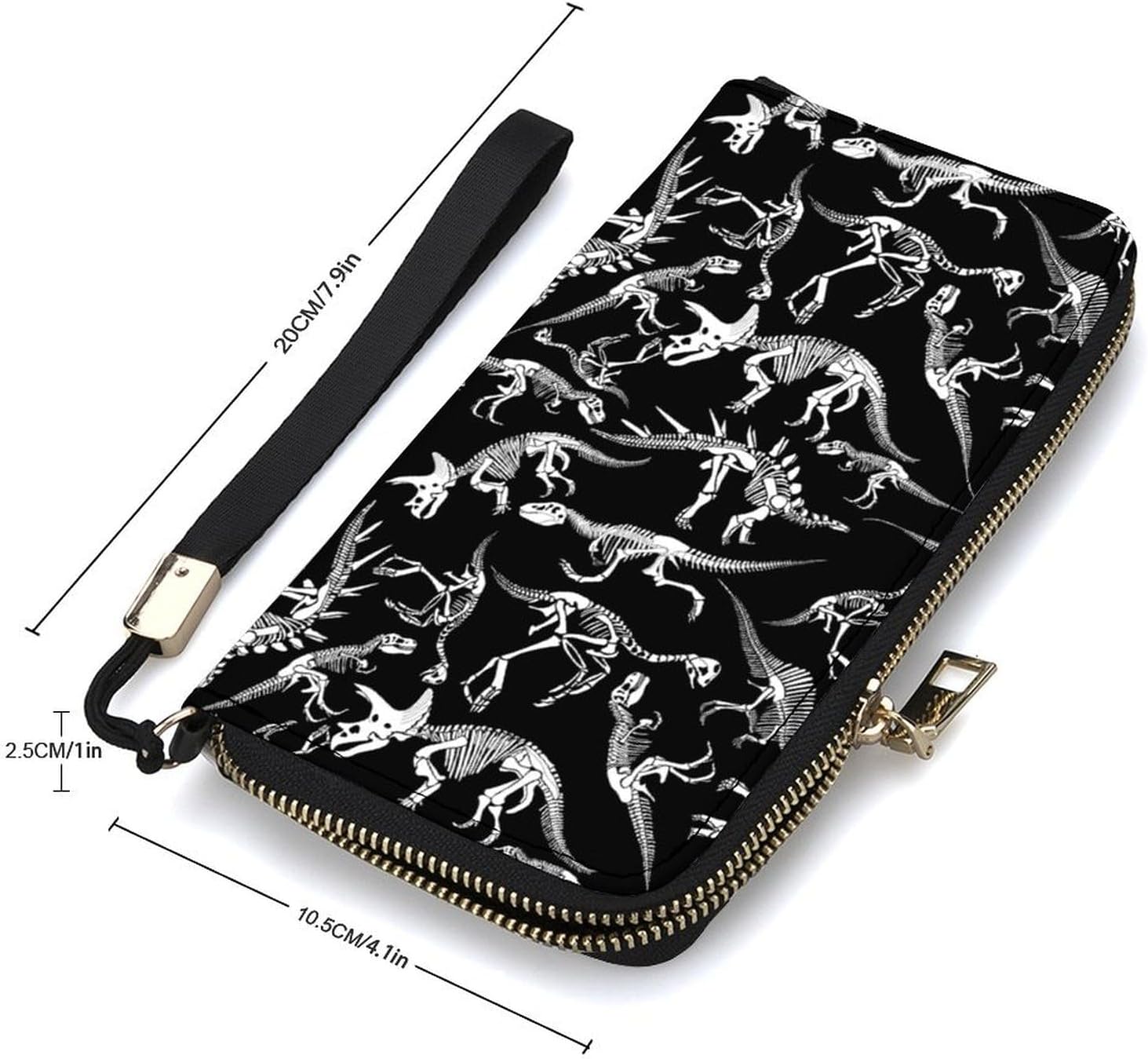 Black And White Dinosaur Skull Skeleton Art Portable Long Handheld Wallet, Large Capacity Wallet