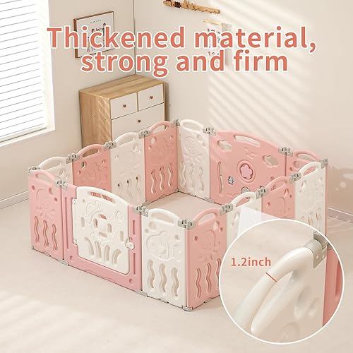 Miniatura 5 de Corralito plegable para bebés con panel de juego y puerta de seguridad, ventosa antideslizante de forma ajustable, bolígrafos de juego para bebés y