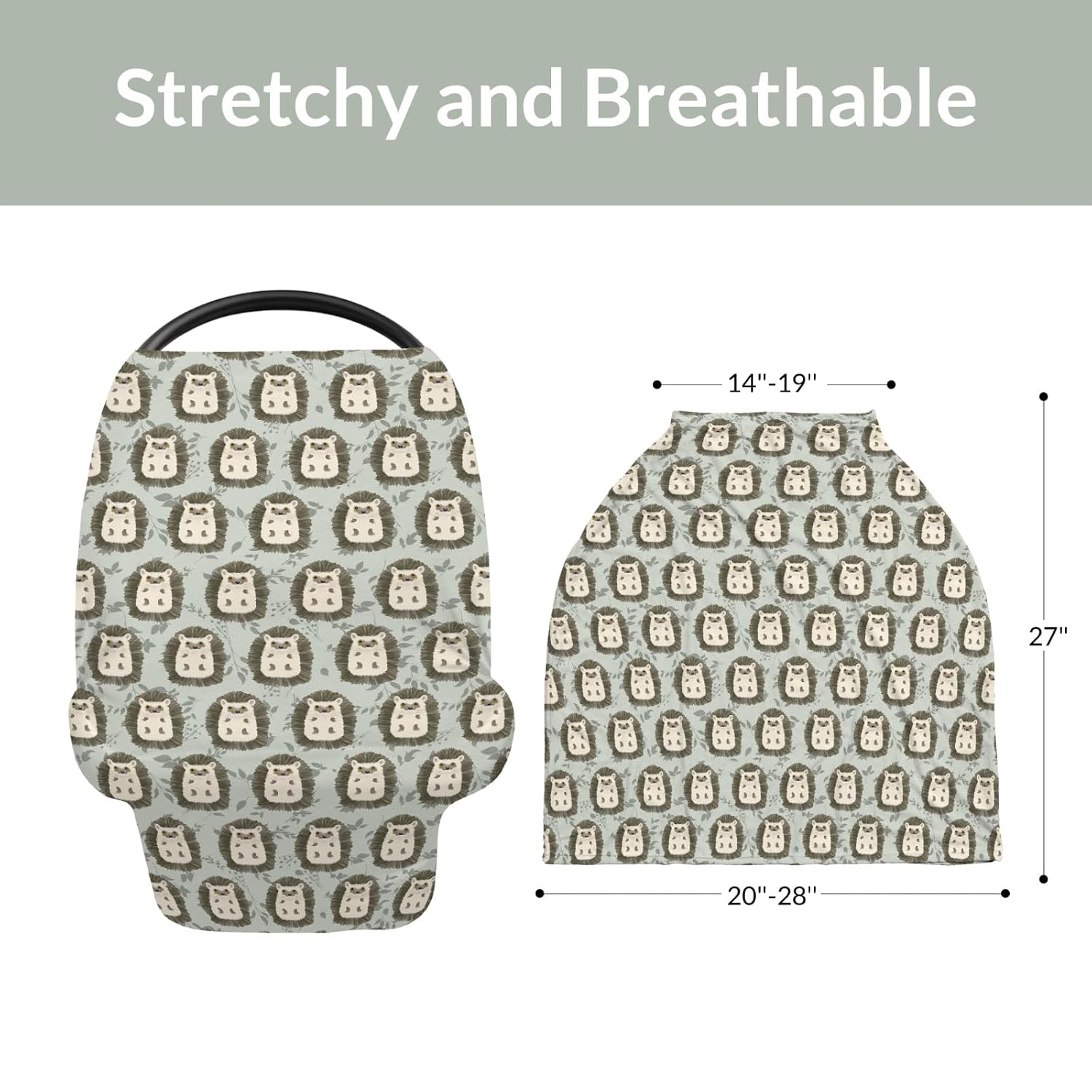 Watercolor Hedgehog Green Leaves Baby Car Seat Covers Cute Hedgehogs Stretchy 5-in-1 Cover Adjustable Infant Carseat Canopy Cover Spring Animals Breathable Nursing Cover-Up