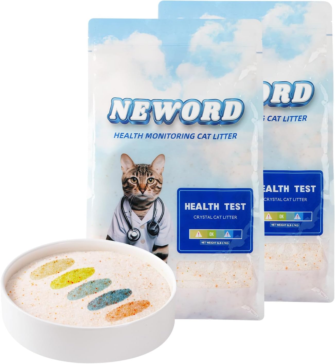 NEWORD Health Monitoring Crystals Cat Litter Health Indicating Silica Gel Cat Litter, Color-Changing, 12lb, Urine PH Levels Detection Non-Clumping Superior Odor Control Absorbent Lightweight