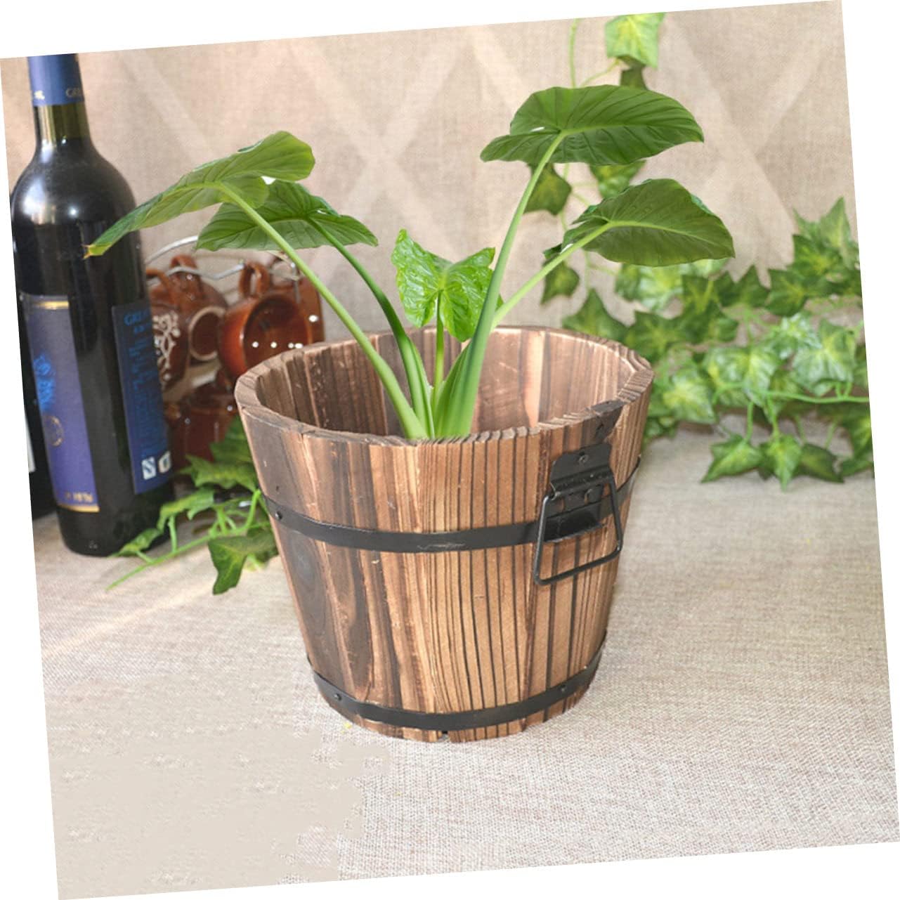 3pcs Rustic Wooden Barrel Succulent Planters Solid Wood Flower Pots for Indoor Outdoor Garden Decor Small Medium Large for Succulent Groups and Vegetables