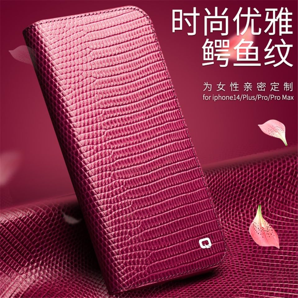 Coque iPhone 14 Plus cuir véritable rose magnétique porte-carte de luxe